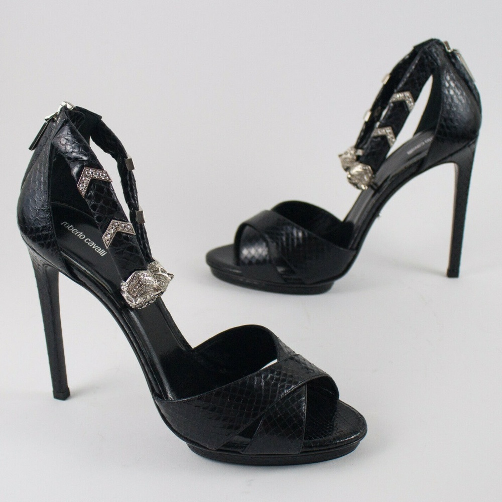 Roberto Cavalli Black Swarovski Ankle Cuff Sandal